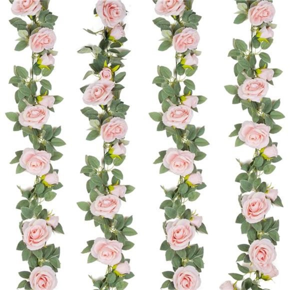 4Pcs(26 FT) Artificial Rose Vine Fake Flower Garland Fake Silk Rose Hanging Vine - Picture 1 of 7